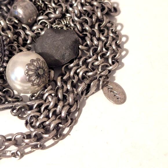 American Eagle Silver Tone Triple Strand Layered Heart Key Rose Charm Necklace - Picture 4 of 4